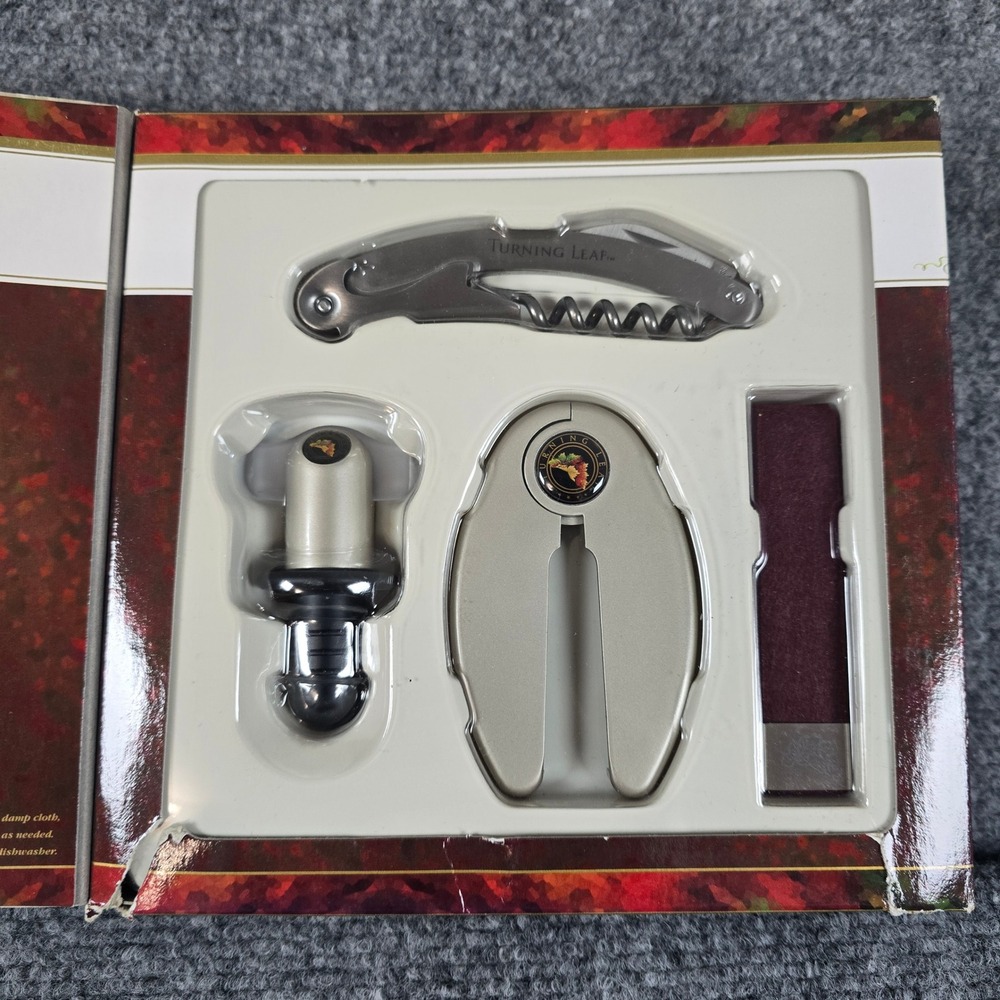 Turning Leaf California Wine Lover's Gift Set Corkscrew Stopper Foil Cutter Drip - Picture 5 of 6